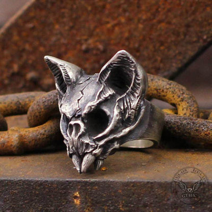 Gothic Cat Brass Skull Ring