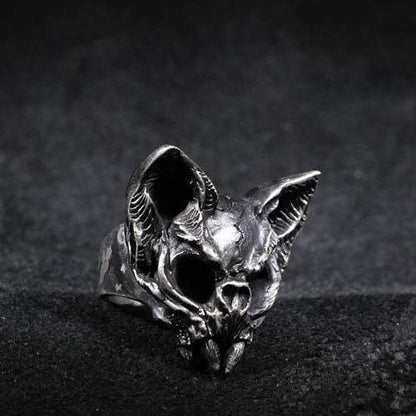 Gothic Cat Brass Skull Ring