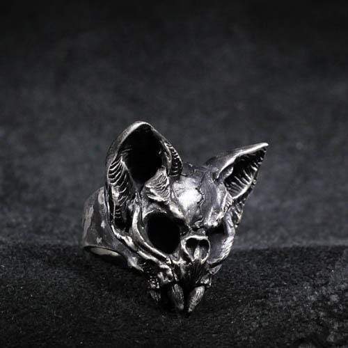 Gothic Cat Brass Skull Ring