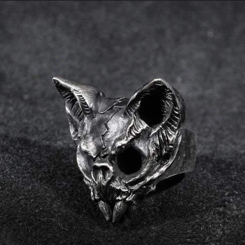 Gothic Cat Brass Skull Ring