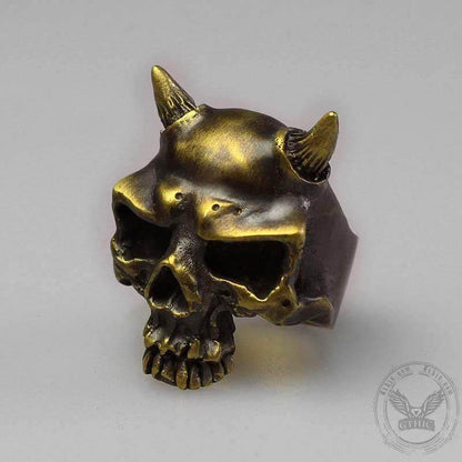 Horn Brass Skull Ring