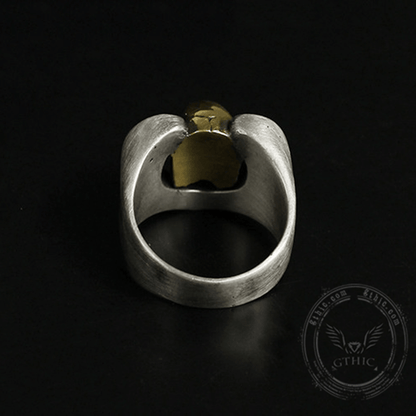 Horseshoe Pentagram Brass Skull Ring
