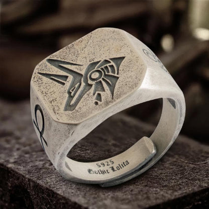 Horus and Anubis Sterling Silver Ring