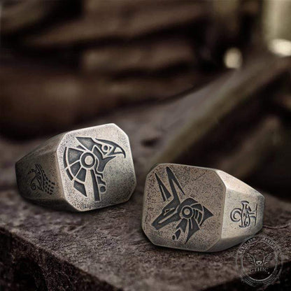 Horus and Anubis Sterling Silver Ring