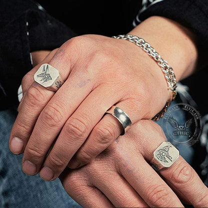 Horus and Anubis Sterling Silver Ring