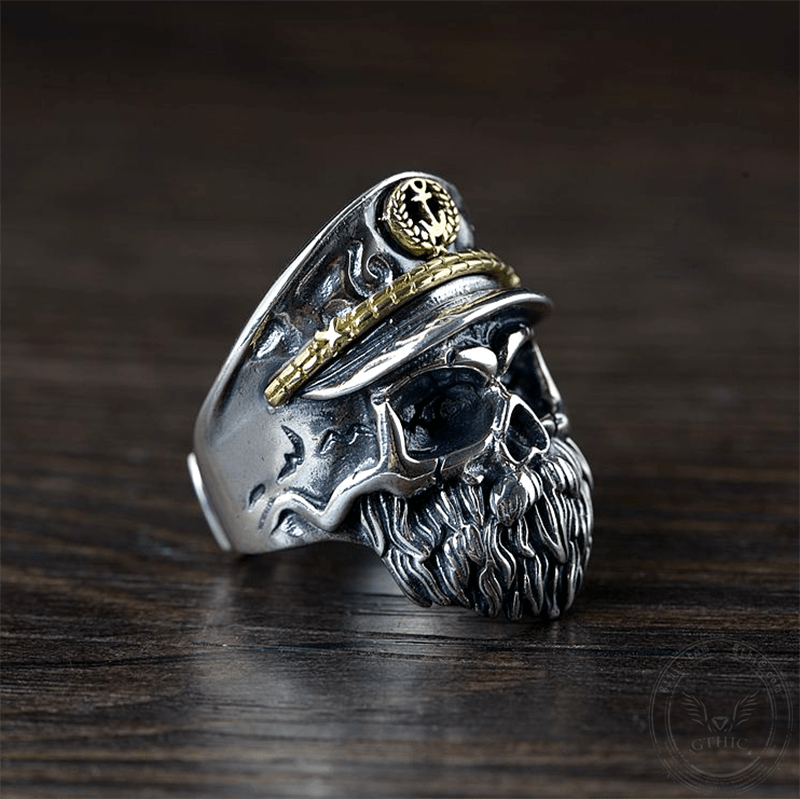 Navy Captain Sterling Silver Skull Ring