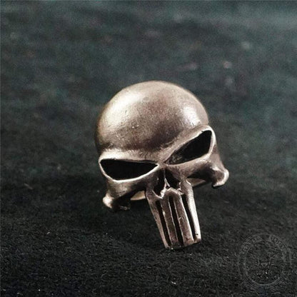 Punk Designed Skull Head Brass Sterling Silver Ring