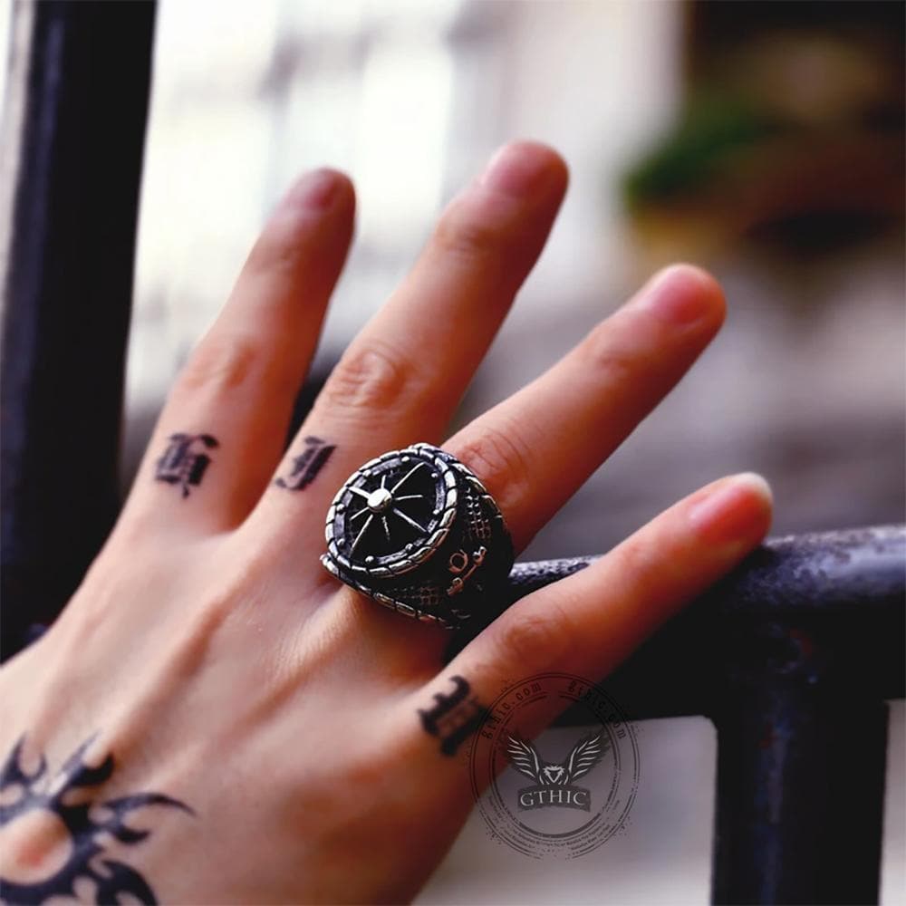Striking Anchor and Compass Stainless Steel Marine Ring