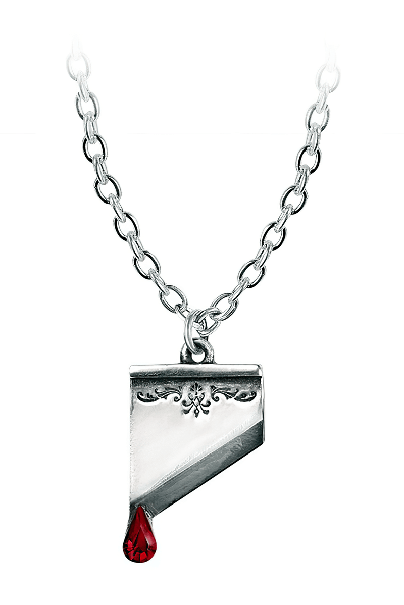 Guillotine Blade Pendant With Red Crystal Blood Drop