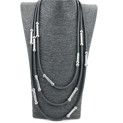 Handmade Rubber Necklaces / Black Rope Jewelry / Bohemia Statement Pendant Necklaces