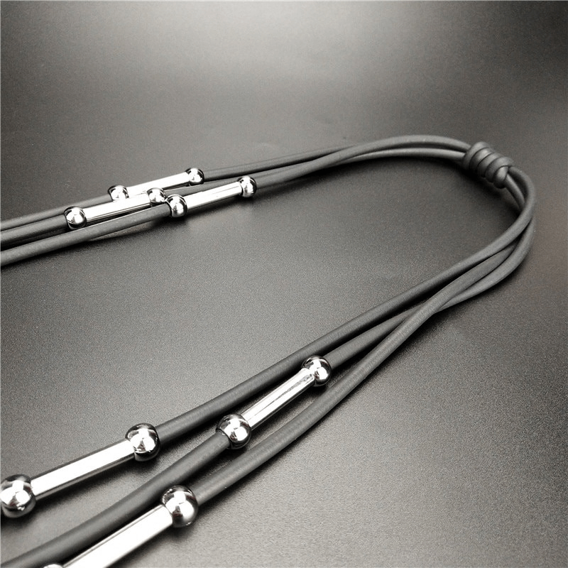 Handmade Rubber Necklaces / Black Rope Jewelry / Bohemia Statement Pendant Necklaces