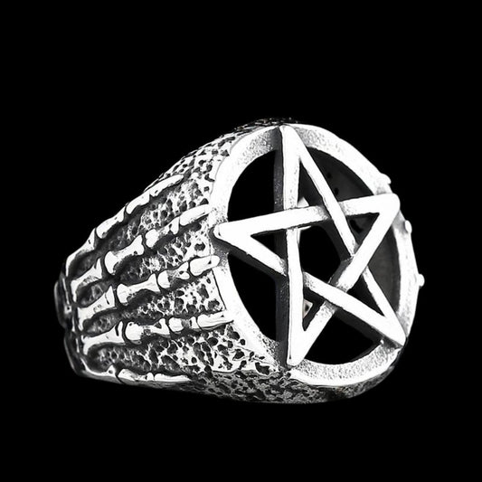 Hands of Death Pentagram Skull Ring