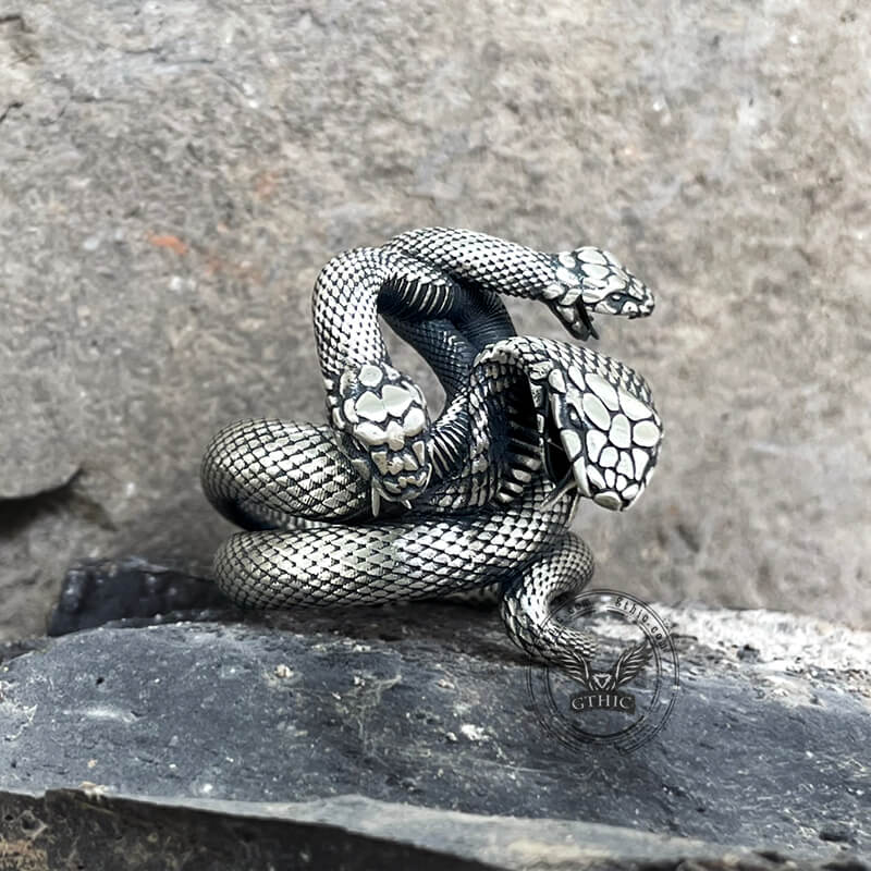 The Three-headed Serpent Sterling Silver Snake Ring