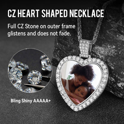 Sterling Silver Personalized Heart Picture Necklace Gift With Cubic Zirconia for