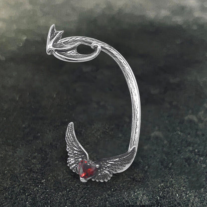 Heart Shape Zircon Devil Wings Stainless Steel Ear Cuff Earrings