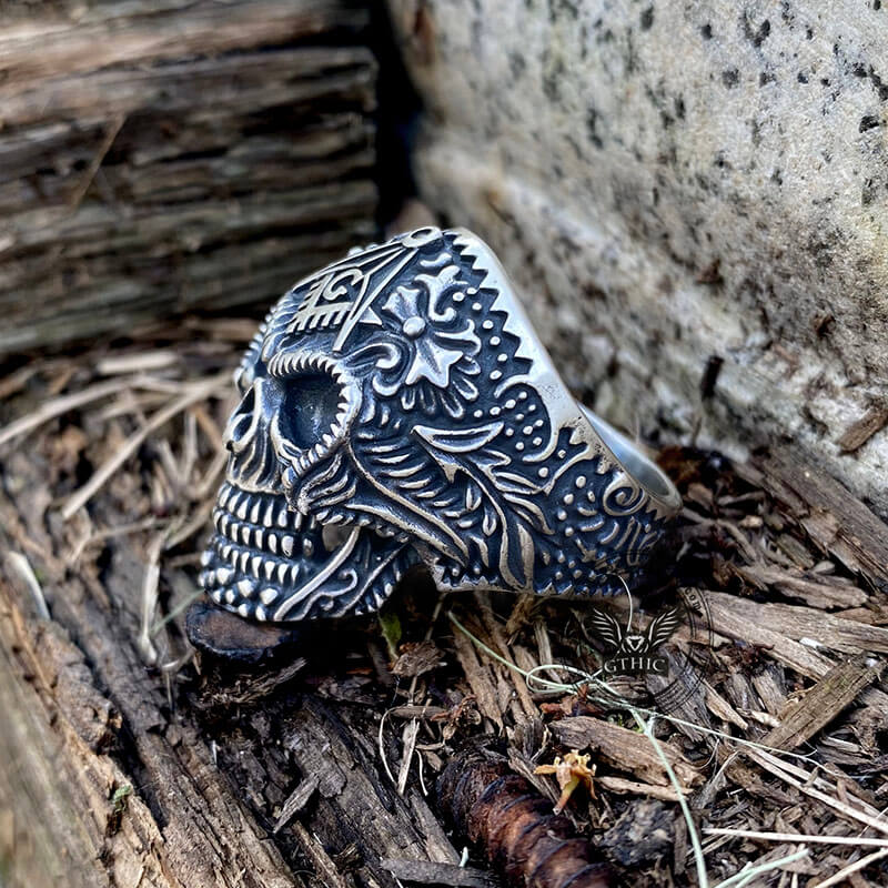 Heavy Metal Sterling Silver Masonic Skull Ring
