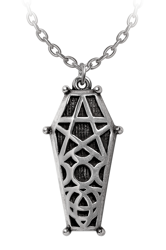 Hex Coffin Pendant With Pentagram and Triple Moon Design
