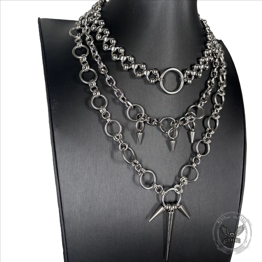 Hip-hop Punk Spiked Multi-layered Stainless Steel Necklace