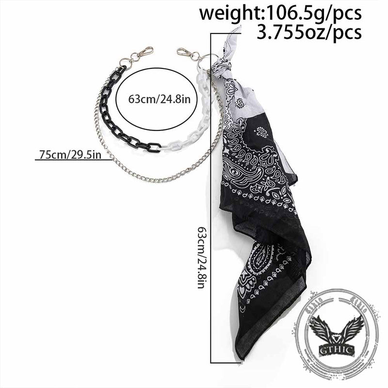 Hip Hop Cashew Flower Square Scarf Alloy Pants Chain