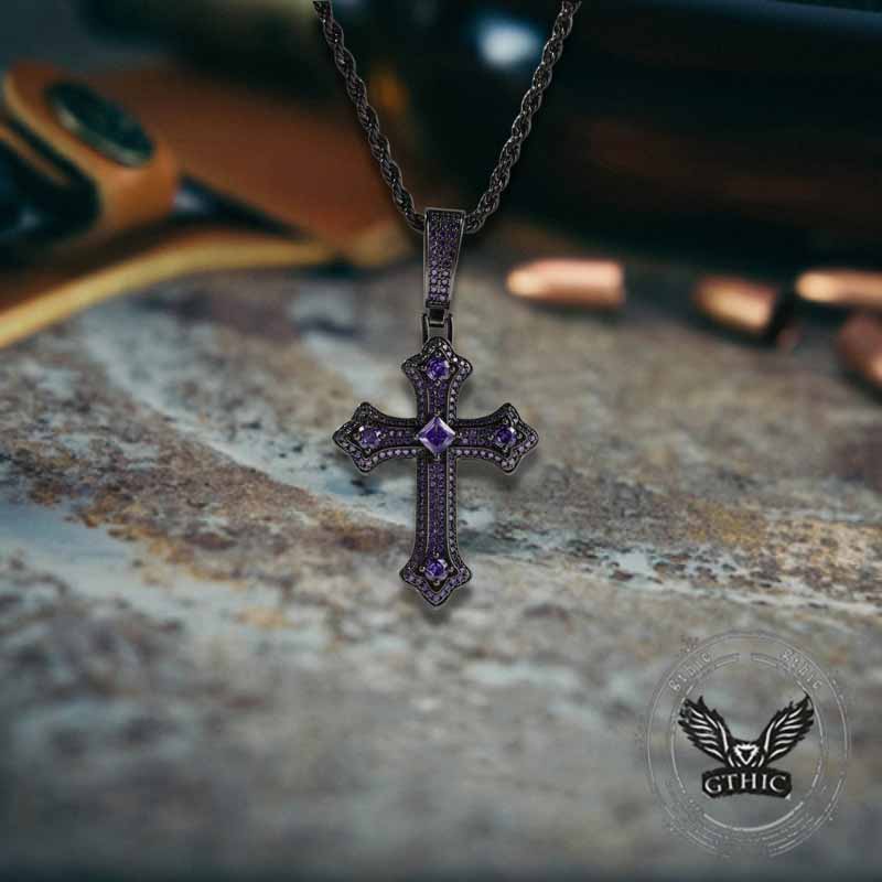 Hip Hop Cross Zircon Inlaid Copper Pendant