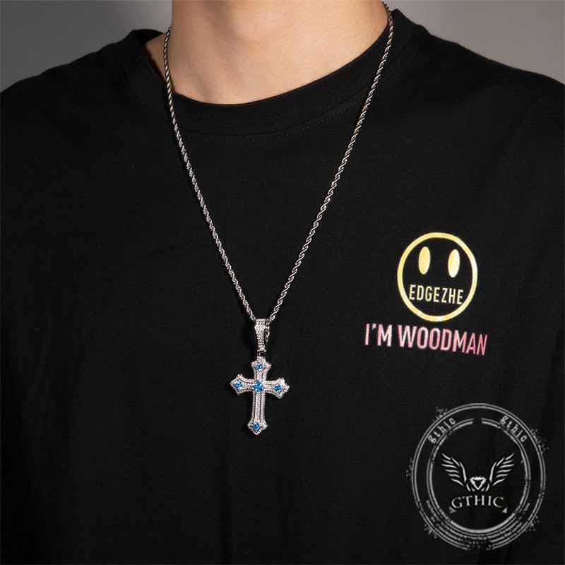 Hip Hop Cross Zircon Inlaid Copper Pendant