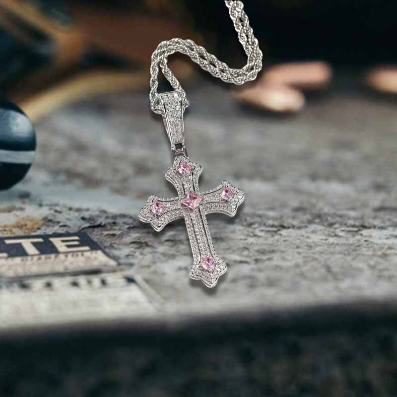 Hip Hop Cross Zircon Inlaid Copper Pendant