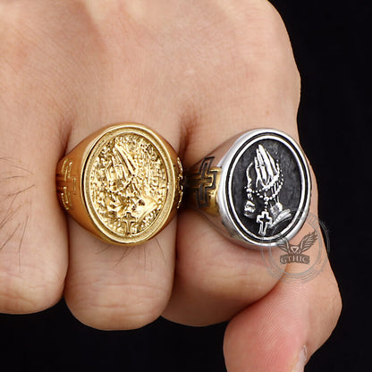 Hip Hop Praying Hands Cross Stainless Steel Ring