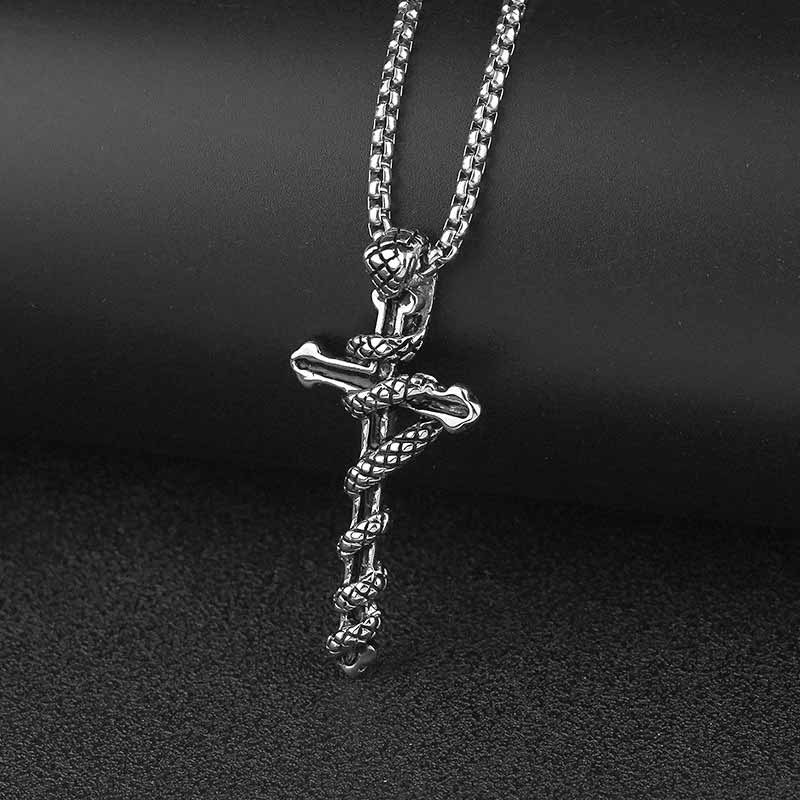 Hip Hop Snake Wrapped Cross Stainless Steel Pendant