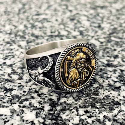 Hobo Nickel Grim Reaper Sterling Silver Skull Ring