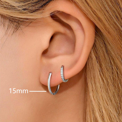 Classic Sterling Silver Piercing Hollow Hoop Earrings for