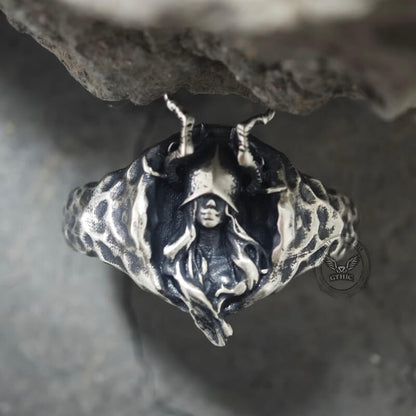 Horned Armor Witch Sterling Silver Ring