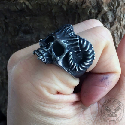 Horned Devil Stainless Steel Skull Ring