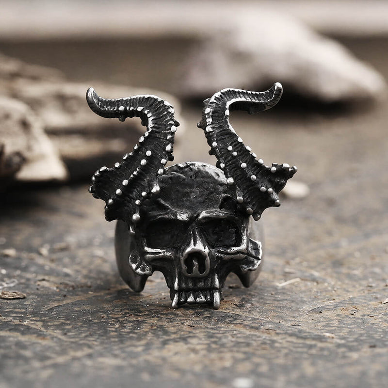 Horned Satan Devil Skull Stainless Steel Ring