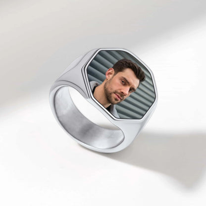 Personalized Octagon Signet Ring With Photo for