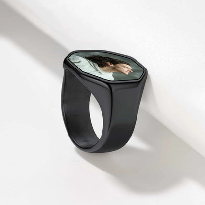 Personalized Octagon Signet Ring With Photo for