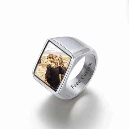 Customized Square Picture Signet Ring With Photo for