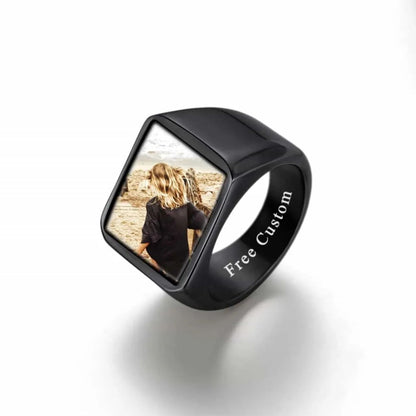 Customized Square Picture Signet Ring With Photo for