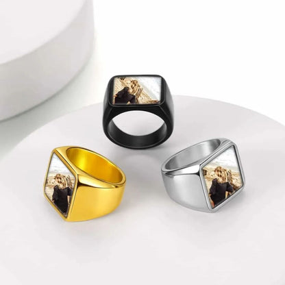 Customized Square Picture Signet Ring With Photo for