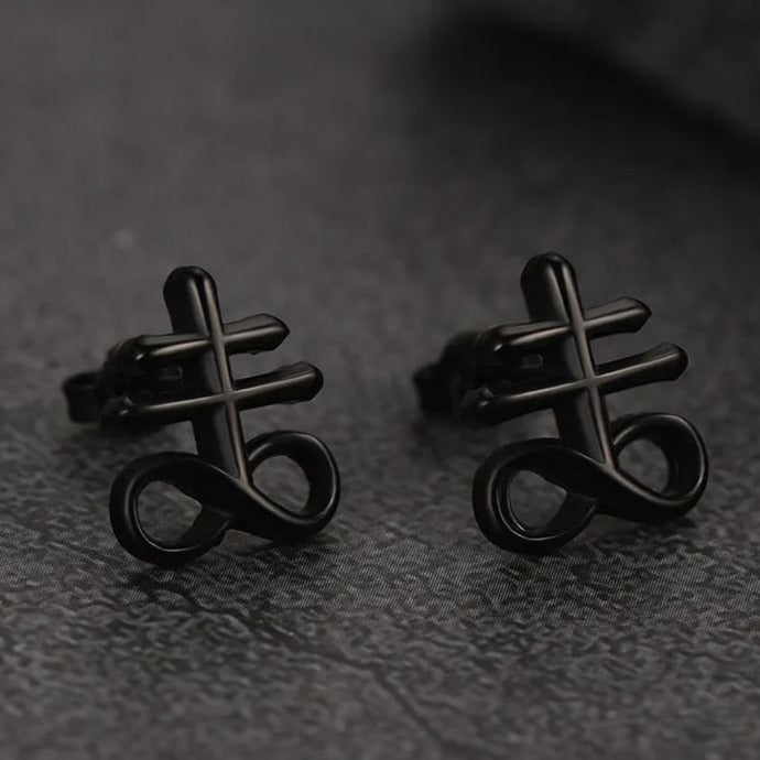 Satanic Leviathan Cross Stud Earrings for
