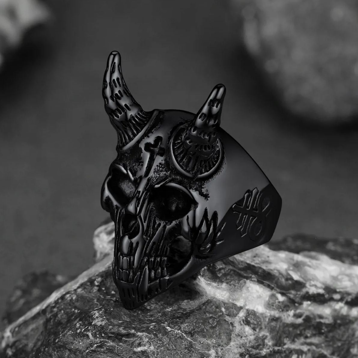 Satanic Baphomet Goat Skull Head Ring for