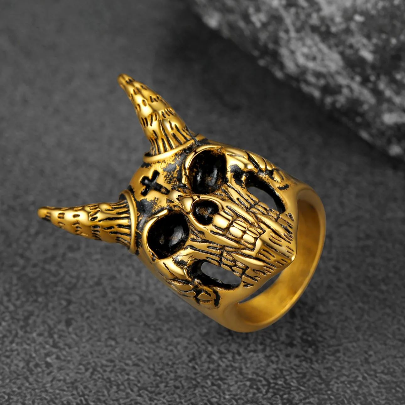 Satanic Baphomet Goat Skull Head Ring for
