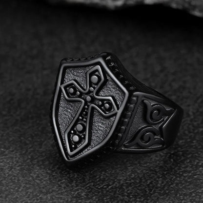 Shield Crusader Templar Cross Stainless Steel Ring for