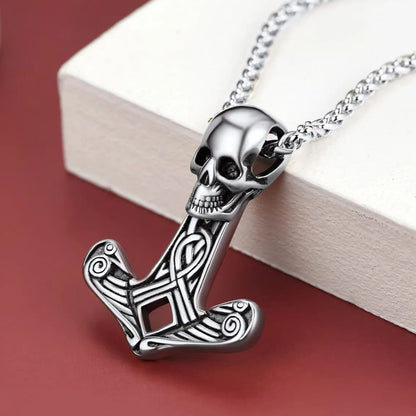 Flash Viking Skull Spear Pendant Necklace for