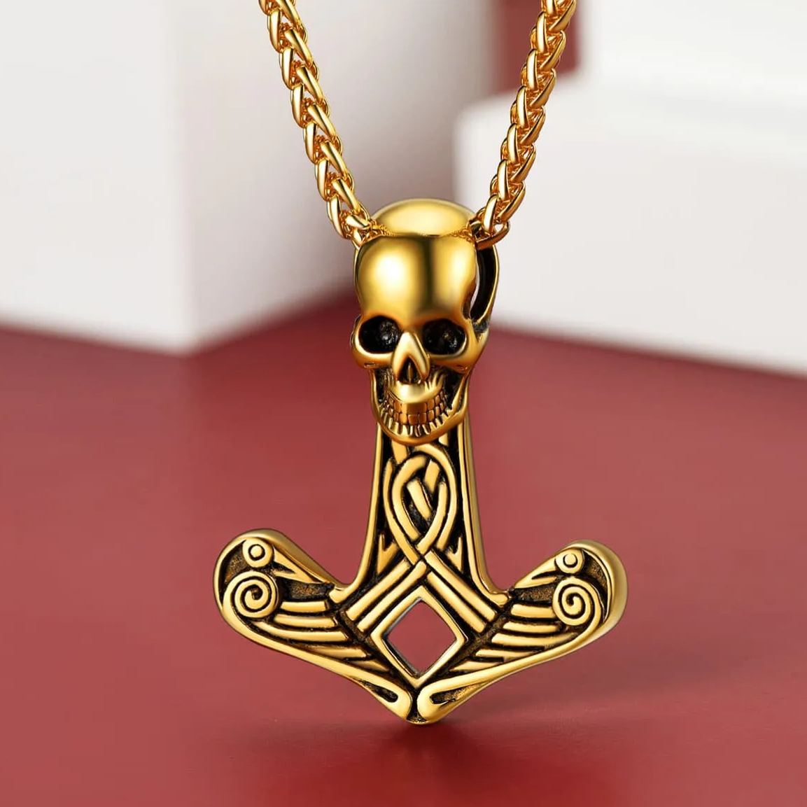 Flash Viking Skull Spear Pendant Necklace for