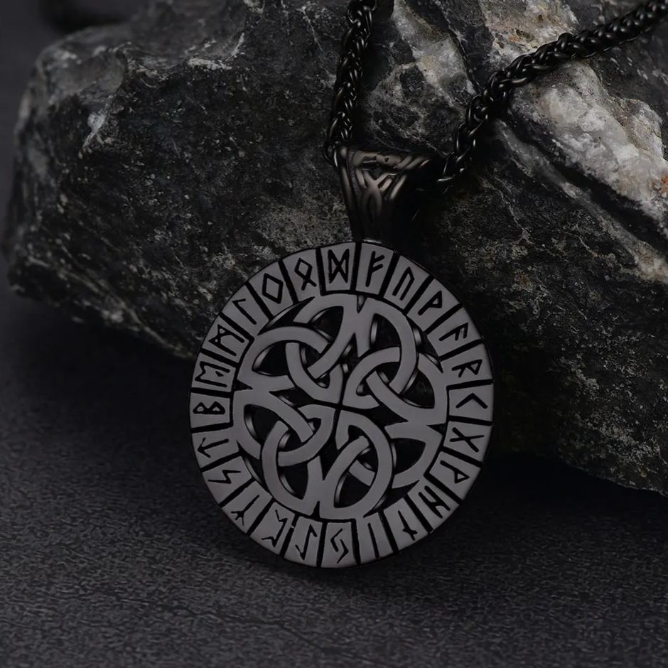 Irish Celtic Knot Necklace With Viking Runes for