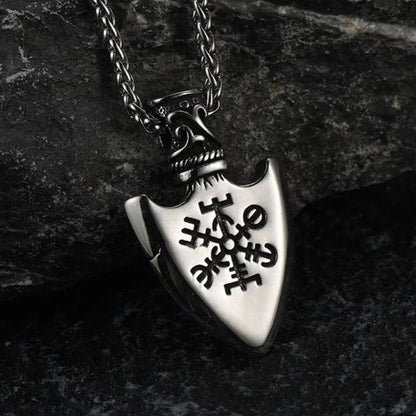 Viking Gungnir Pendant Necklace With Valknut & Compass for