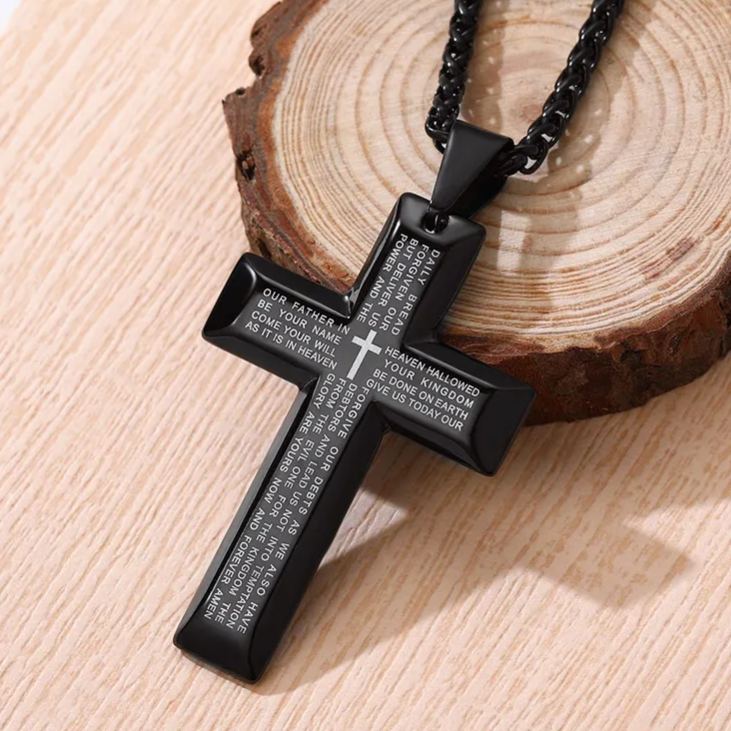 Christian Lord's Prayer Cross Necklace for