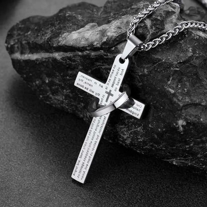 Lord's Prayer Cross Necklace With Halo Ring for