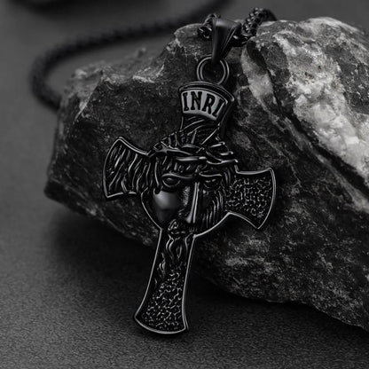 Flash Christian Christ Jesus Face Crucifix Cross Pendant Necklace