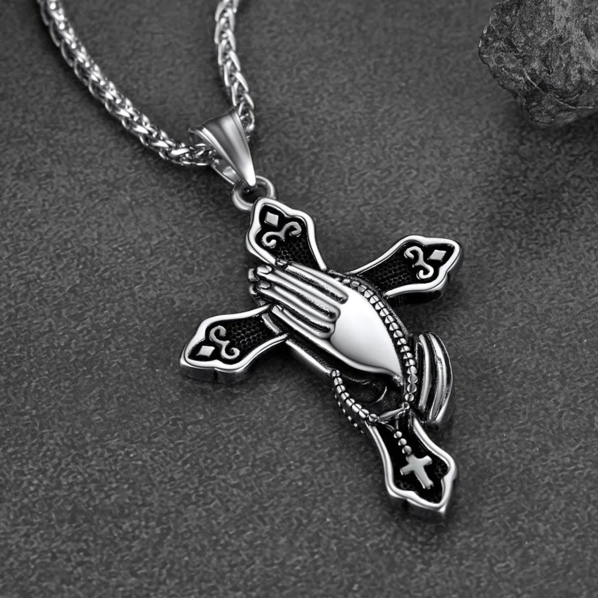 Flash Christian Praying Hands Cross Necklace for